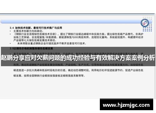 赵鹏分享应对欠薪问题的成功经验与有效解决方案案例分析